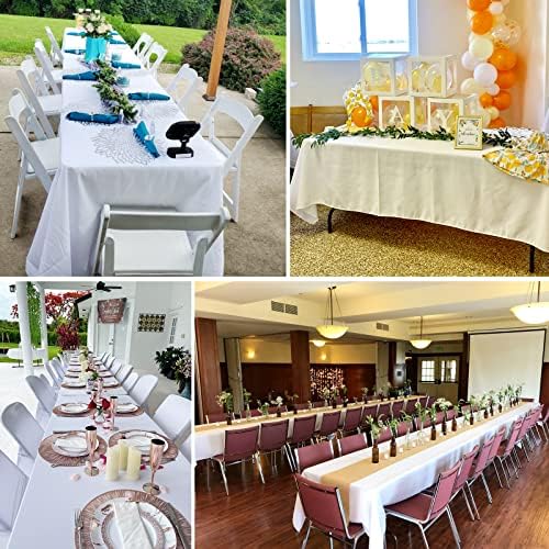 6 Pack White Tablecloths 60x102 Inch Rectangle Table Cover for 6 Foot Tables Stain Resistant Washable