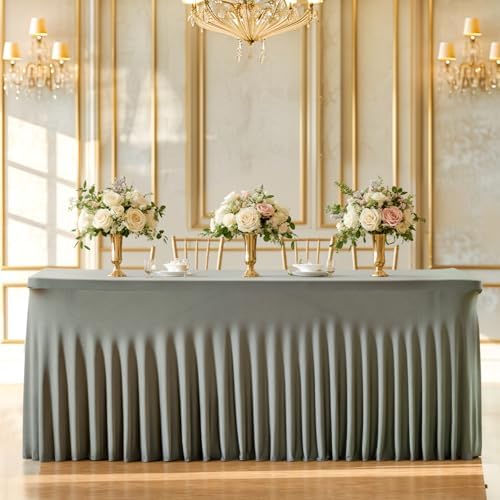 PARTISKY Gray Spandex Tablecloth for 8ft Rectangle Tables