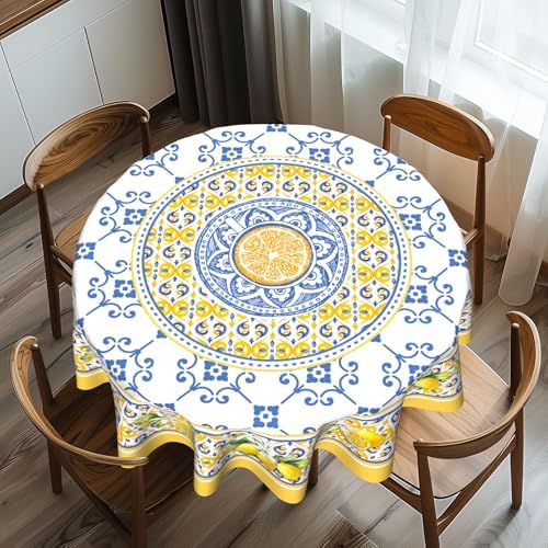 Imiss Lemon Yellow 60 Inch Round Tablecloth Boho Floral Design