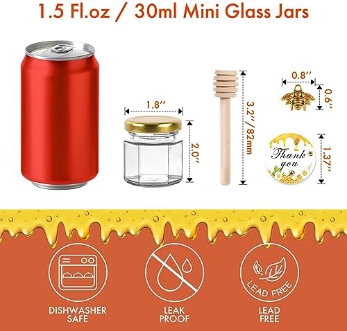 AuroTrends Mini Honey Jars 15oz Glass 30Pack with Dippers