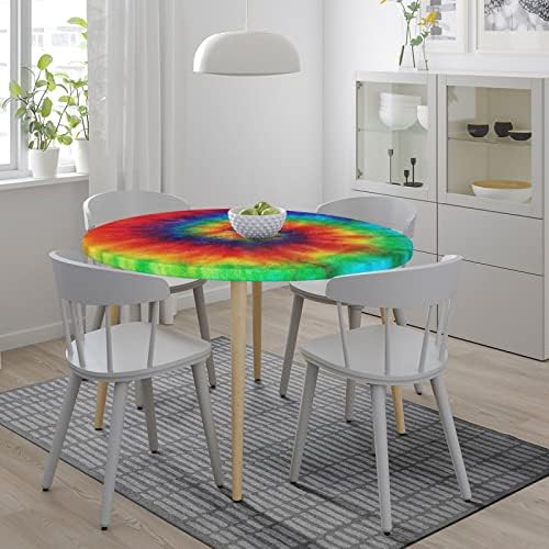 Tie Dye Round Tablecloth Fitted Elastic Washable 45-50 Inch