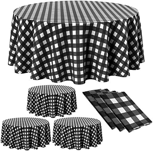Disposable Checkered Round Tablecloth 84 Buffalo Plaid 6 Pieces