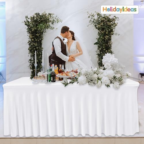 HolidayIdeas White Spandex Table Covers 6 Foot 2 Pack