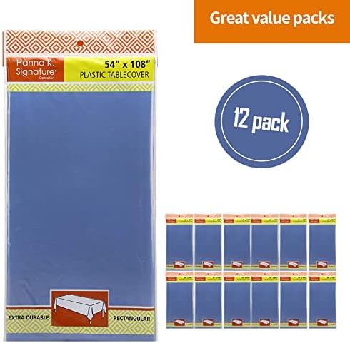 Blue Disposable Plastic Tablecloth for Rectangle Tables 12 Pack