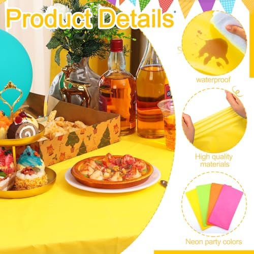 Peryiter 12 Pack Assorted Neon Plastic Tablecloths Rectangle 54x72 Inch