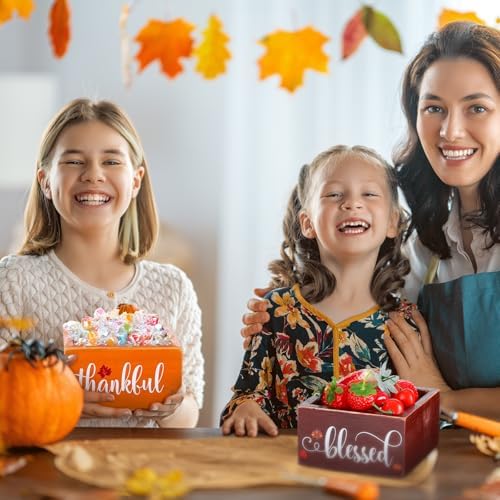 2 Pcs Fall Candy Dish Mini Wooden Autumn Candy Bowl Thanksgiving Harvest Candle Holder Farmhouse Bowls Party Supplies