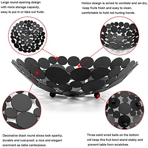 OwnMy Black Round Metal Fruit Bowl Basket