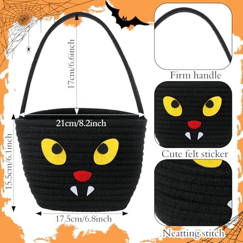 Halloween Trick or Treat Basket with Handle Cat Design