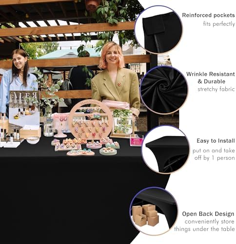 Nasitos 6 Pack Black Stretch Table Cloths