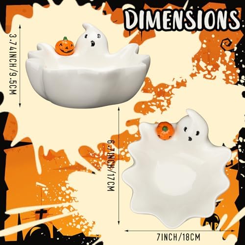 Vesici 7 Inch Halloween Candy Dish Holder Ceramic Ghost Bowl