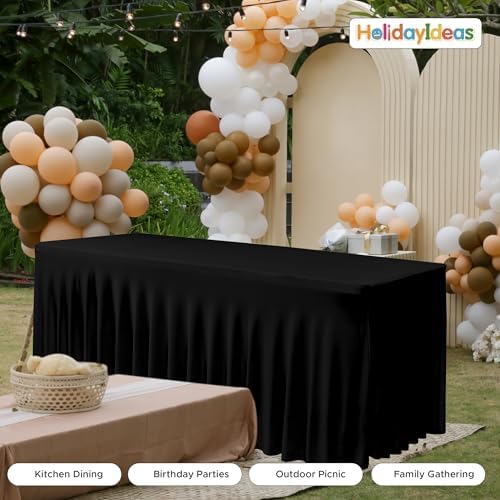 HolidayIdeas Black Spandex Table Skirts for Rectangle Tables 6ft 2 Pack