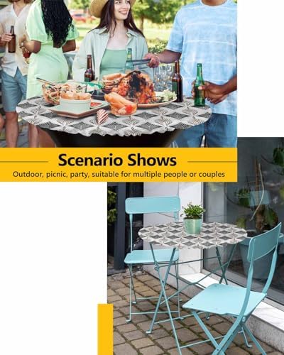 Classic Geometric Grey Round Waterproof Table Cover for Indoor Outdoor Use