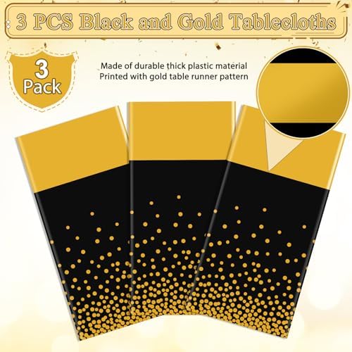 3Pcs Black and Gold Tablecloth Party Decorations