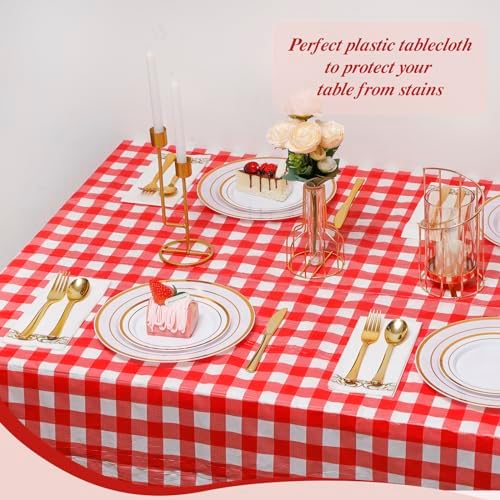 Goodluck 54 Inch x 300 Feet Red Checkered Table Cloth with Cutter Box