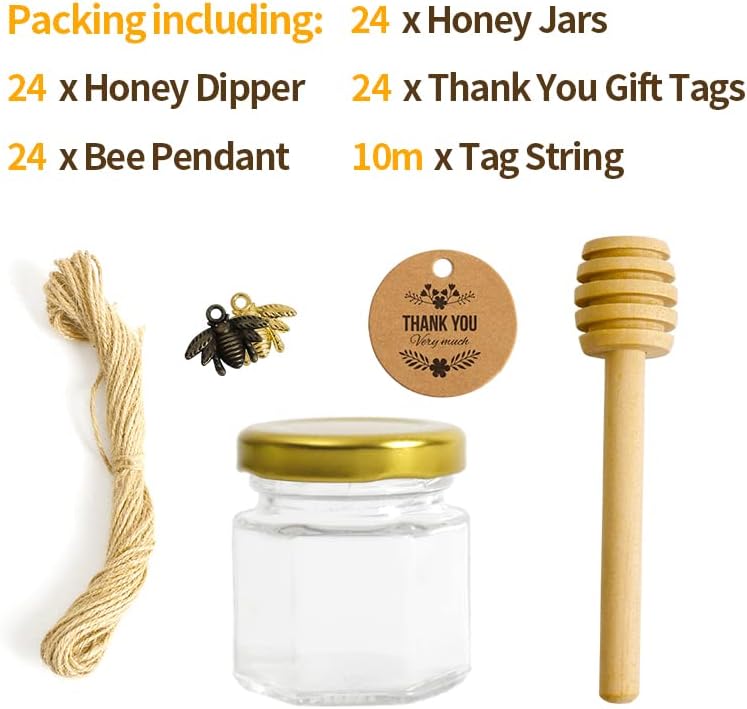 24 Pack 15oz Mini Hexagon Honey Jars with Gold Lids