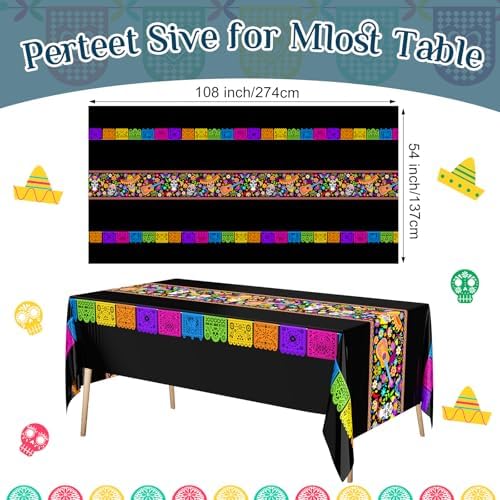 Oudain 6 Pcs Fiesta Tablecloth 108 x 54 Inch Waterproof Plastic Table Cover for Mexican Festive Events
