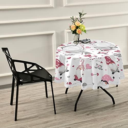 Pfrewn Gnomes Hearts Pink Tablecloth 60 Inch