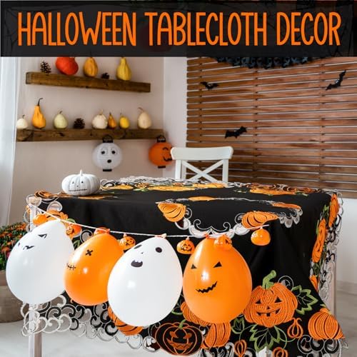 Halloween Square Tablecloth 34 Inch Black Orange Pumpkin Design