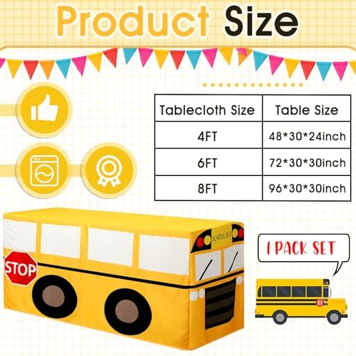 Oudain 6FT School Bus Tablecloth Birthday Party Decor