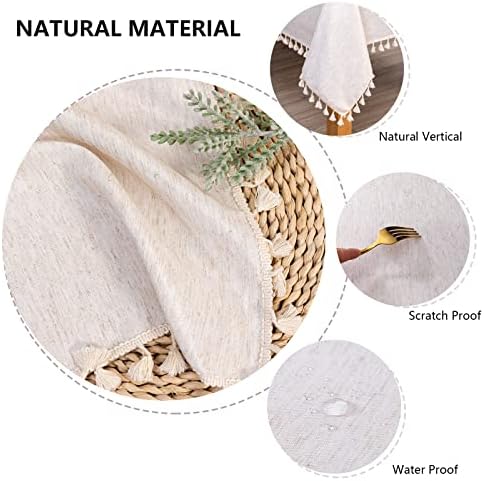MYSKY HOME 60 in Round Cotton Tablecloth with Beige Tassels
