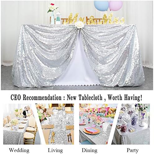 ShinyBeauty Silver Sequin Tablecloth 72x72 Inch Square