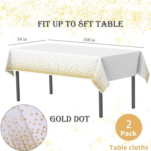 2 Pack White Gold Plastic Tablecloths for 54x108 Tables