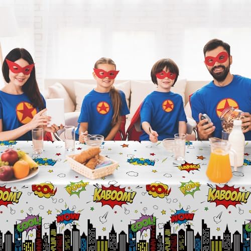 3Pcs Hero Themed Birthday Tablecloths 54x108 Inch Disposable Plastic Table Covers for Kids Party Decorations