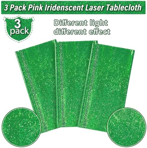 3 Pack Iridescent Green Plastic Tablecloths for Party Decorations