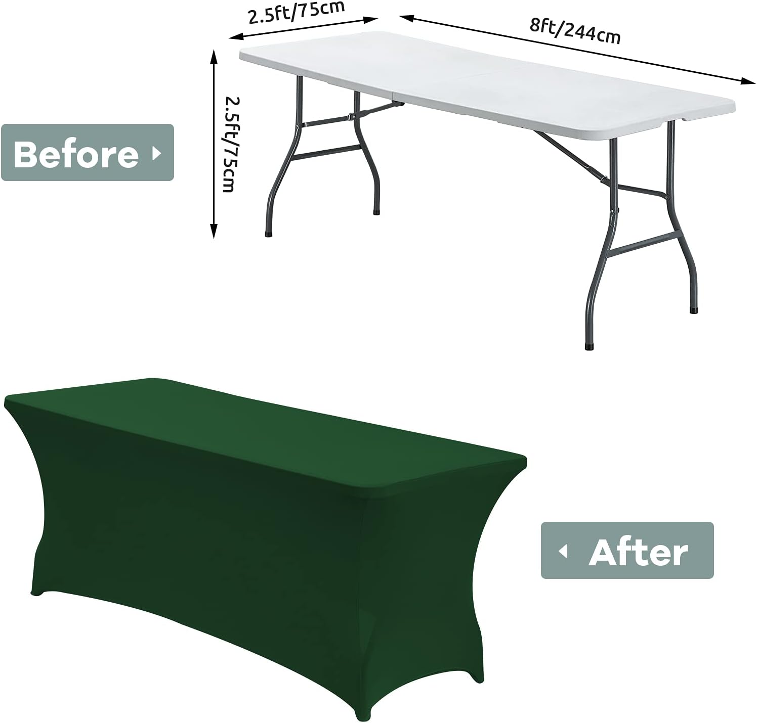 CWK 8FT Waterproof Stretch Spandex Table Cover - Blackish Green