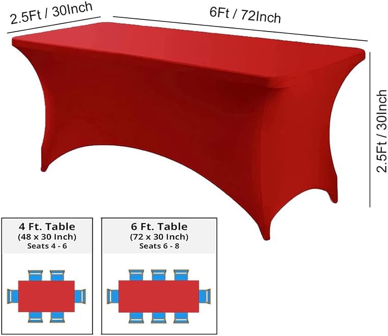 Spandex Table Cover 6 Ft - Stretchable Tablecloth for Home Events and Parties