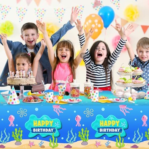 3 Pcs Blue Ocean Birthday Tablecloth Decorations for Rectangle Tables