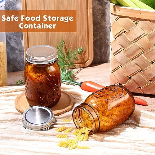 Yaomiao 12 Pack Amber Glass Jars 16 oz with Airtight Lids