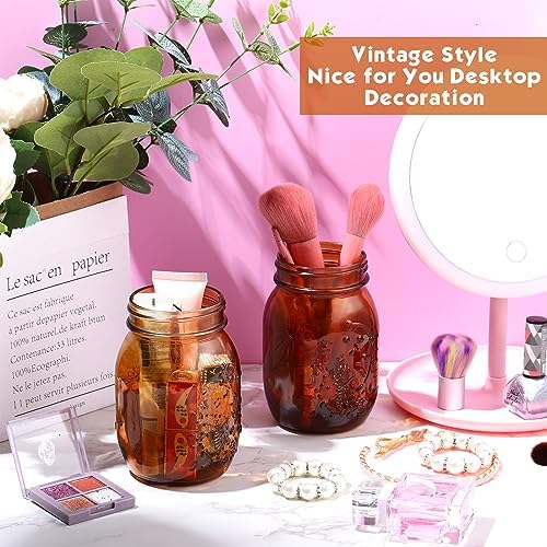 Yaomiao 12 Pack Amber Glass Jars 16 oz with Airtight Lids