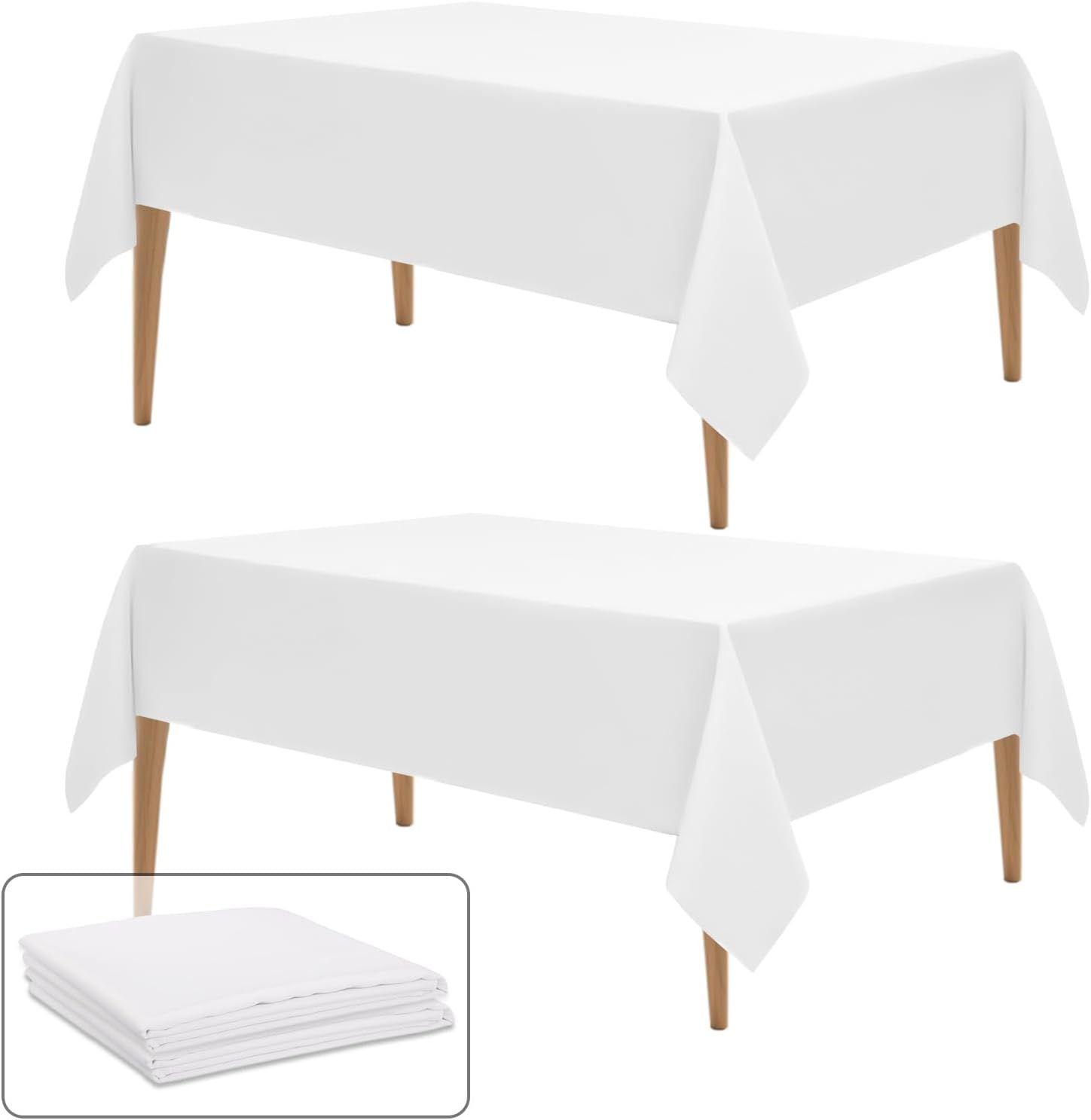 Wigenius 2 Pack White Polyester Tablecloths for 6ft Tables 60x102 Inch