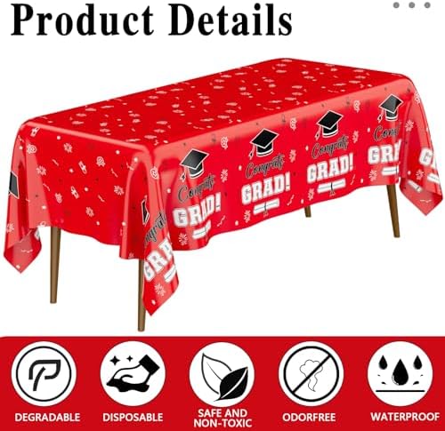 Red and Black Graduation Tablecloths 2024 - 2 Pcs