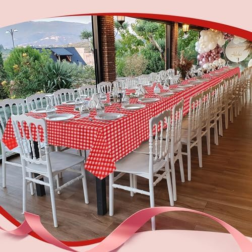 Goodluck 54 Inch x 300 Feet Red Checkered Table Cloth with Cutter Box