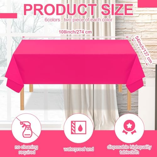 Peryiter 12 Pack Assorted Neon Plastic Tablecloths Rectangle Table Covers for Parties