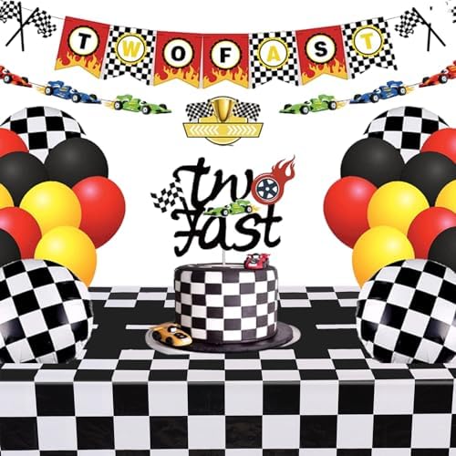 Kesfey 3 Pack Race Car Tablecloths 54x108 Inch Checkered Flag Party Decor
