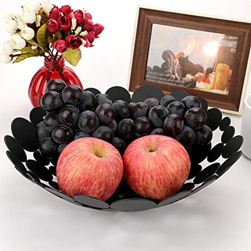 OwnMy Black Round Metal Fruit Bowl Basket