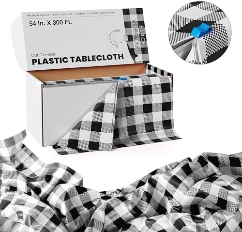 Exquisite Party Solids Black Gingham Table Cover Roll 54x300 Cut to Size with Slide Cutter