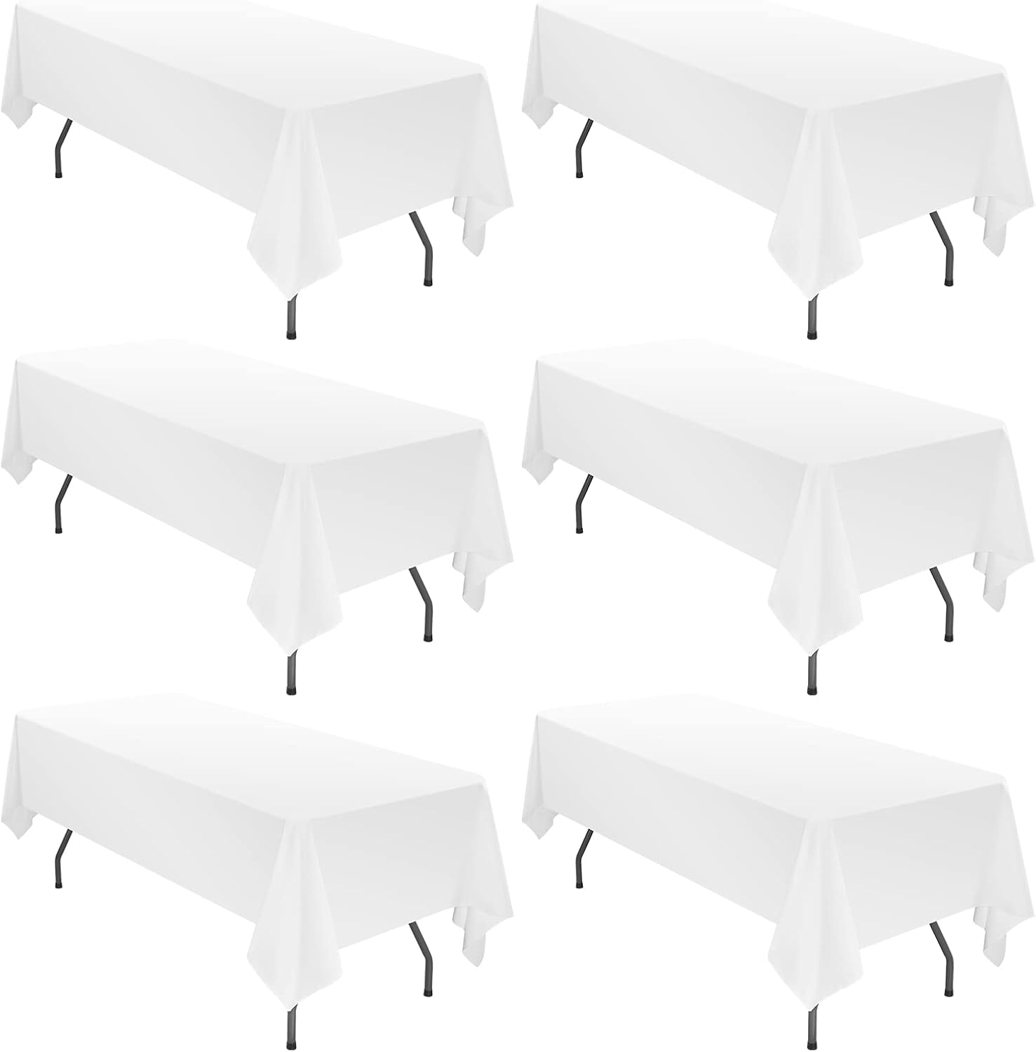 6 Pack White Tablecloths 60x102 Inch Rectangle Table Cover for 6 Foot Tables Stain Resistant Washable