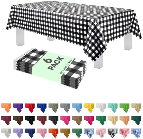 Grandipity Black Gingham Checkered Tablecloth 6 Pk 54in x 108in