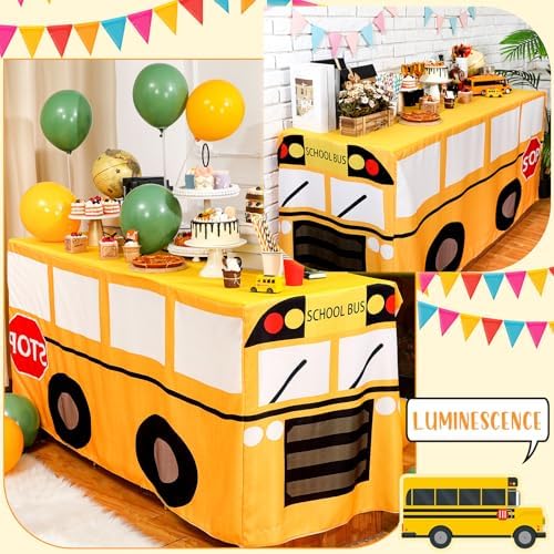 Oudain 2 Pcs 8FT School Bus Tablecloth Party Cover Birthday Decoration