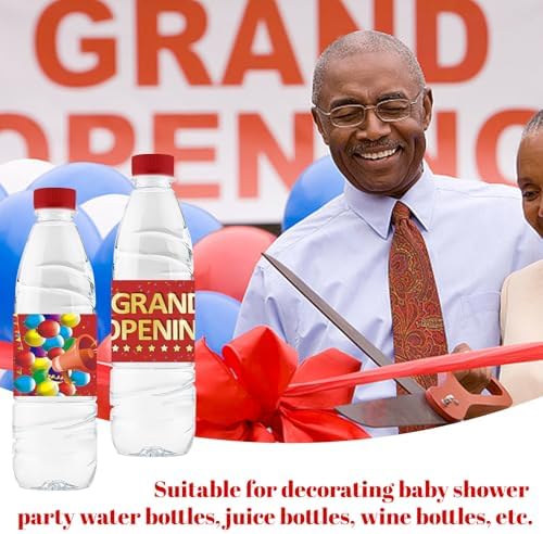 50Pcs Grand Opening Water Bottle Labels Red Waterproof Stickers for Ceremony Favors