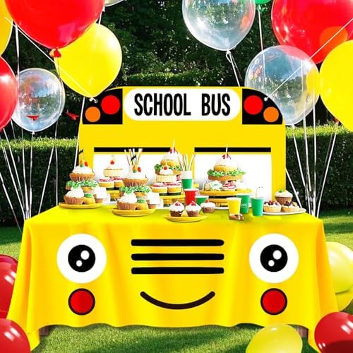 Cumule School Bus Themed Tablecloth and Backdrop Set