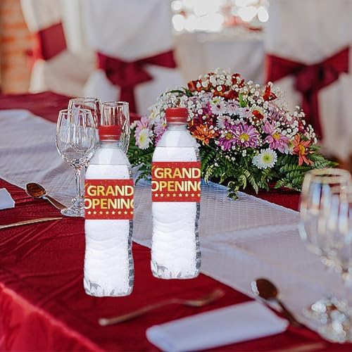 50Pcs Grand Opening Water Bottle Labels Red Waterproof Stickers for Ceremony Favors