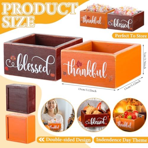 2 Pcs Fall Candy Dish Mini Wooden Autumn Candy Bowl Thanksgiving Harvest Candle Holder Farmhouse Bowls Party Supplies