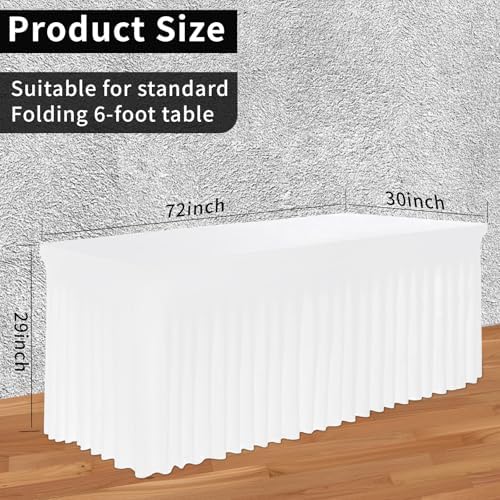 Tohetsuzp White Table Skirts for 6ft Tables 3Pack