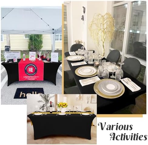 3 Pack Black Tablecloths 6ft Rectangle Spandex Stretch Fitted