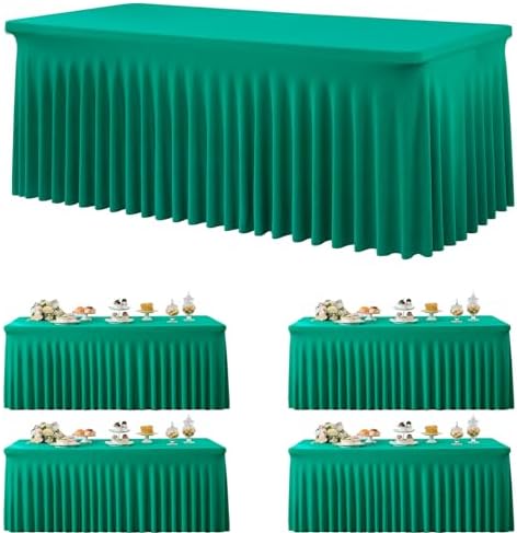 4 Pack Emerald Green Spandex Tablecloths for 6 Foot Tables
